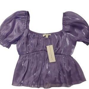 Boho Purple Blouse Medium Fairycore‎ Milkmaid Cropped Festival Dopamine Dressing